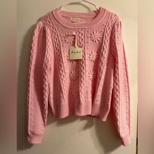 NWT Marled Pink Blossom Decorative Spring Sweater